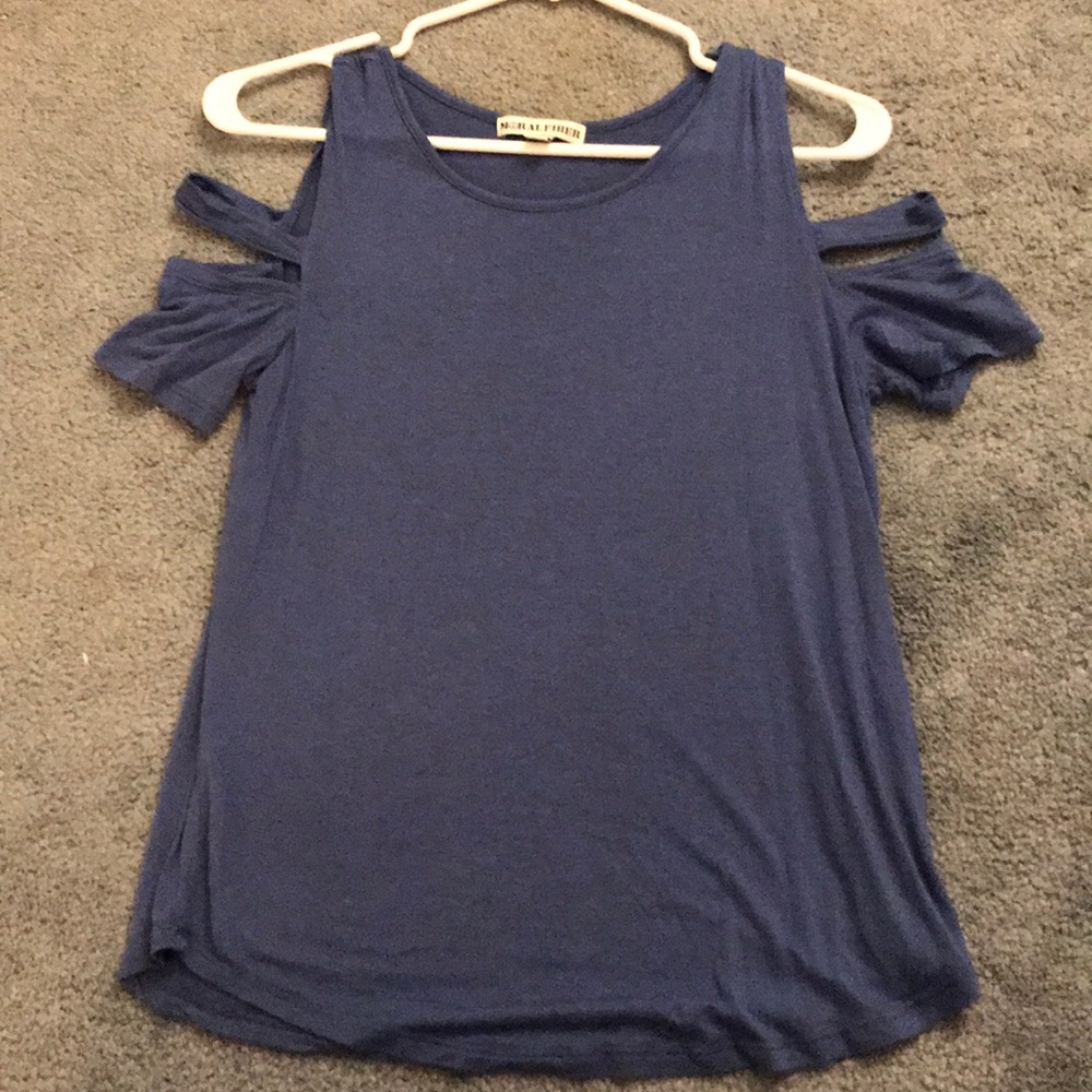 Blue off-the-shoulder blouse